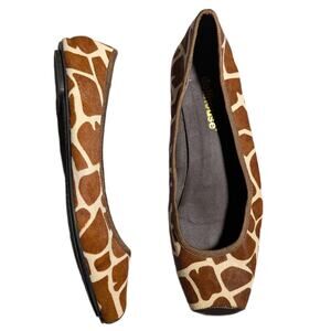 Vtg Y2K Dollhouse Brown Ivory Giraffe Print Calf Hair Square Toe Ballet Flats 8